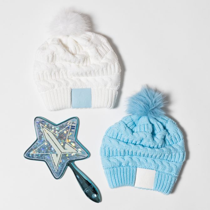 Baby Blue Snow Drift Cable Knit Pom-Pom Beanie - Image 2
