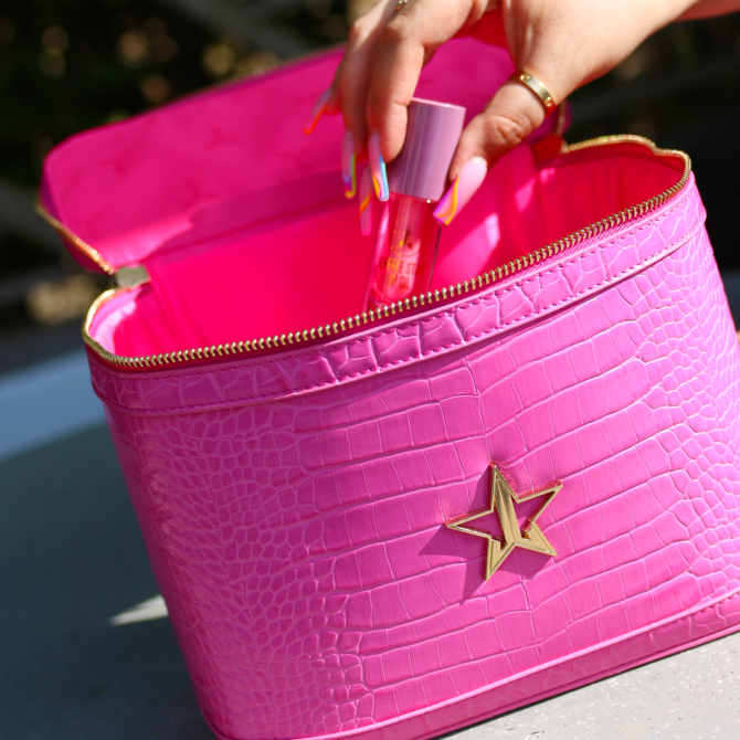 Pink Faux Alligator Travel Bag - Image 4